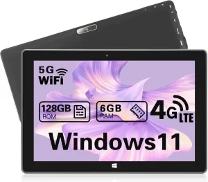 Windows 11 Unlocked Tablet - 10 Inch, 128GB 6GB, 5MP 2MP Camera, 5G WiFi GPS/BT, 6000mAh Battery, 1280 * 800 IPS Screen, Cellular