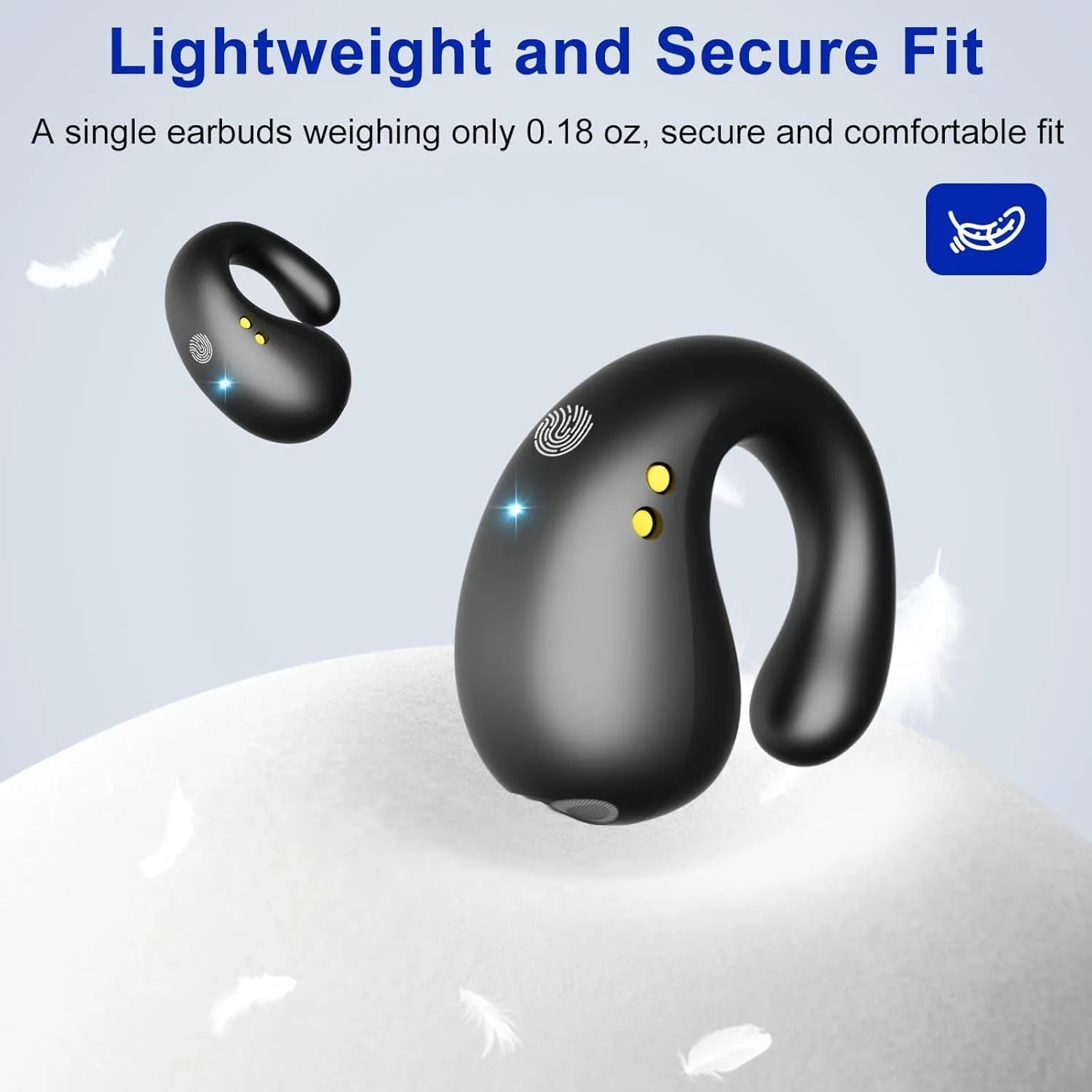 Wireless Bluetooth 5.3 Open Ear Bone Conduction Headphones, 60 Hrs Battery, 4 Mics, LED Display, IPX7 Waterproof,Clip On Earbuds Charging Case Sports Earphones for Running, Walking, Workout(Black)