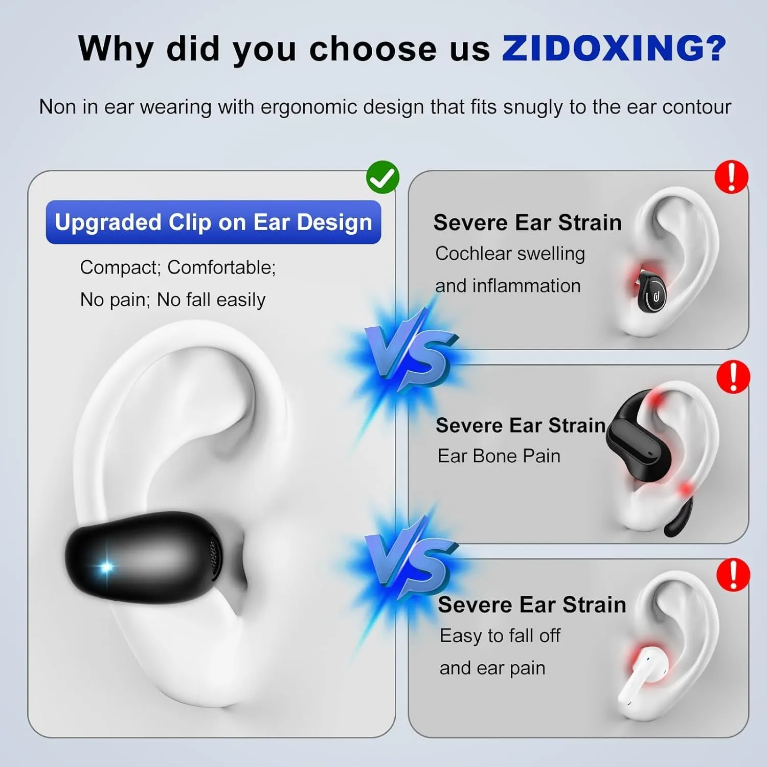 Wireless Bluetooth 5.3 Open Ear Bone Conduction Headphones, 60 Hrs Battery, 4 Mics, LED Display, IPX7 Waterproof,Clip On Earbuds Charging Case Sports Earphones for Running, Walking, Workout(Black)