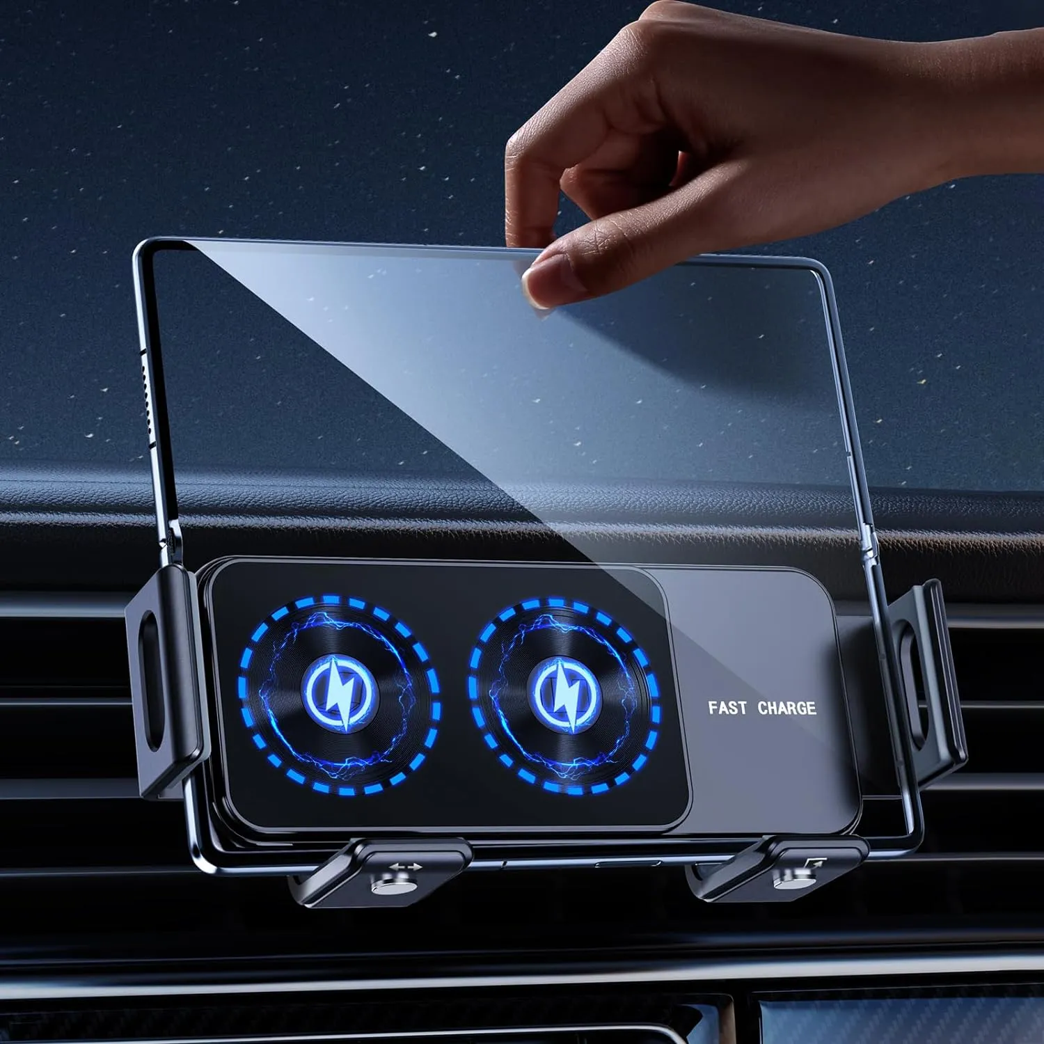 Wireless Car Charger for Samsung Galaxy Z Fold 6 5 4 3 2, Rotatable Dual Coils Fast Charging Phone Holder for Pixel 9 Pro Car Mount, Air Vent Cell Phone Mount for Galaxy Z Fold Accessories