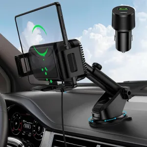 Wireless Car Charger Mount, 15W Dual Coil Rotatable Car Phone Holder Wireless Charger for Samsung Galaxy Z Fold 6/5/4/3/2, Z Flip, S25/S24/S23/S22 Series and iPhone, Car Charger Included