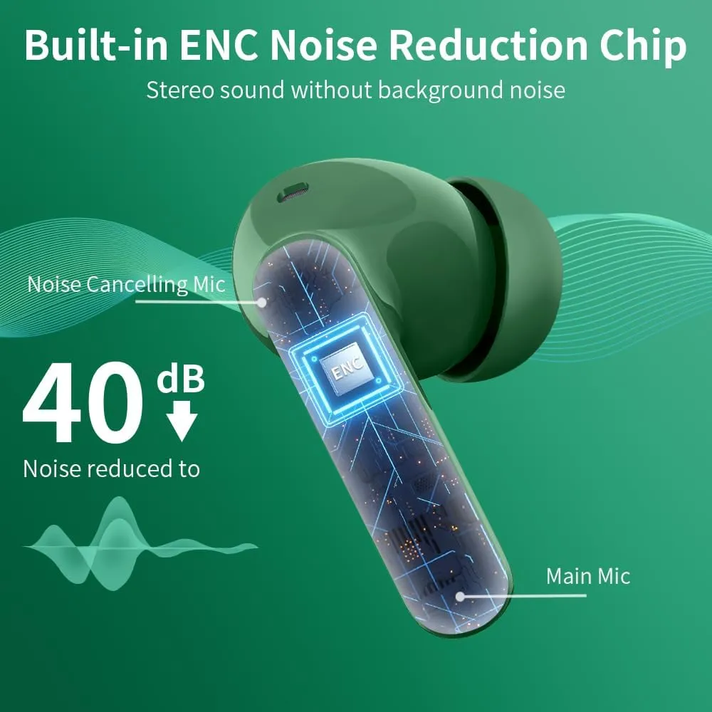 Wireless Earbuds, 2024 Bluetooth 5.3 Headphones Bass Stereo, Ear Buds with Noise Cancelling Mic LED Display, in Ear Earphones IP7 Waterproof, 36H Playtime for Phones Sports Workout, Elegant Green