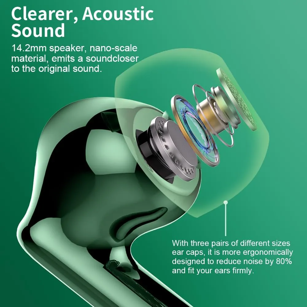 Wireless Earbuds, 2024 Bluetooth 5.3 Headphones Bass Stereo, Ear Buds with Noise Cancelling Mic LED Display, in Ear Earphones IP7 Waterproof, 36H Playtime for Phones Sports Workout, Elegant Green