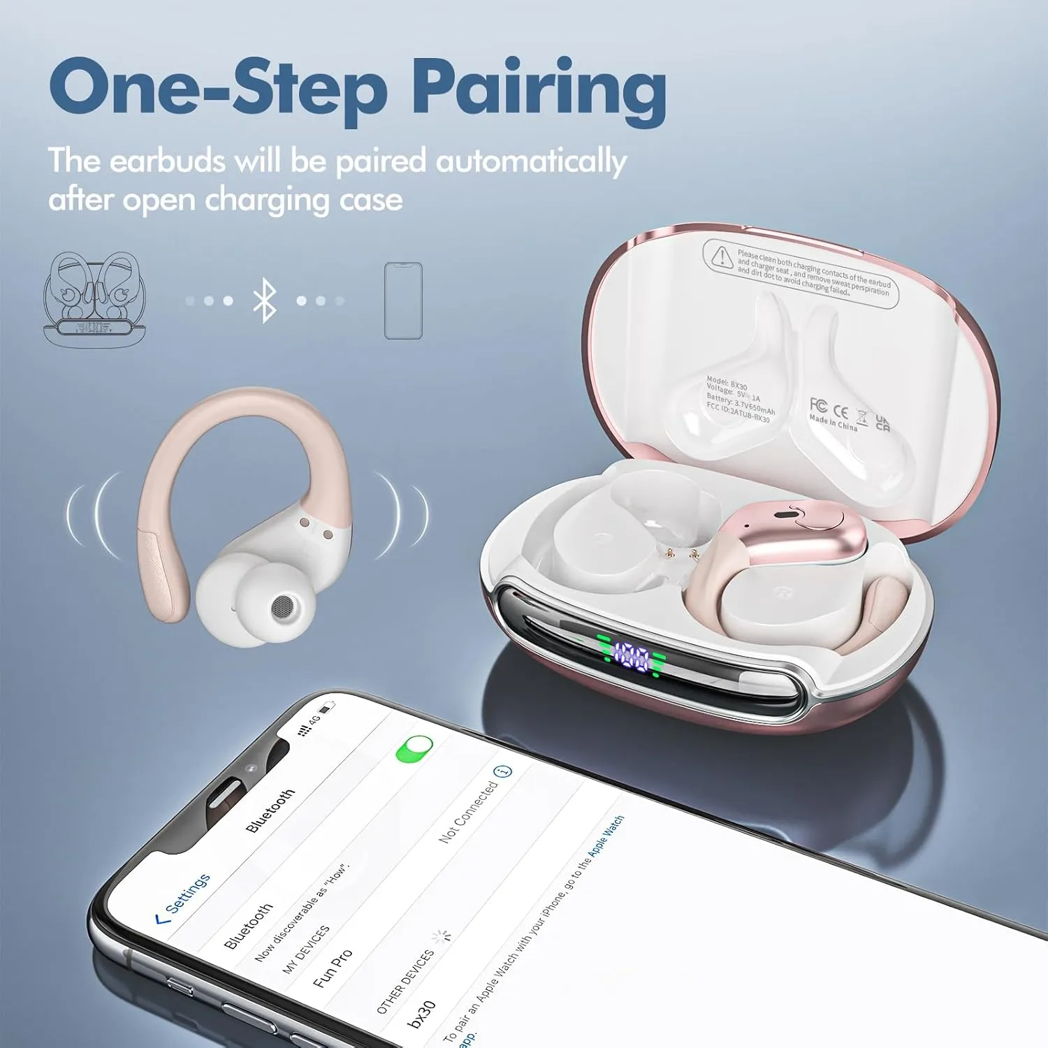 Wireless Earbuds, Bluetooth Headphones 5.3 HiFi Stereo Ear Buds, 80H Bluetooth Earbuds with Dual LED Display Charging Case, IPX7 Waterproof Earphones for Android iOS