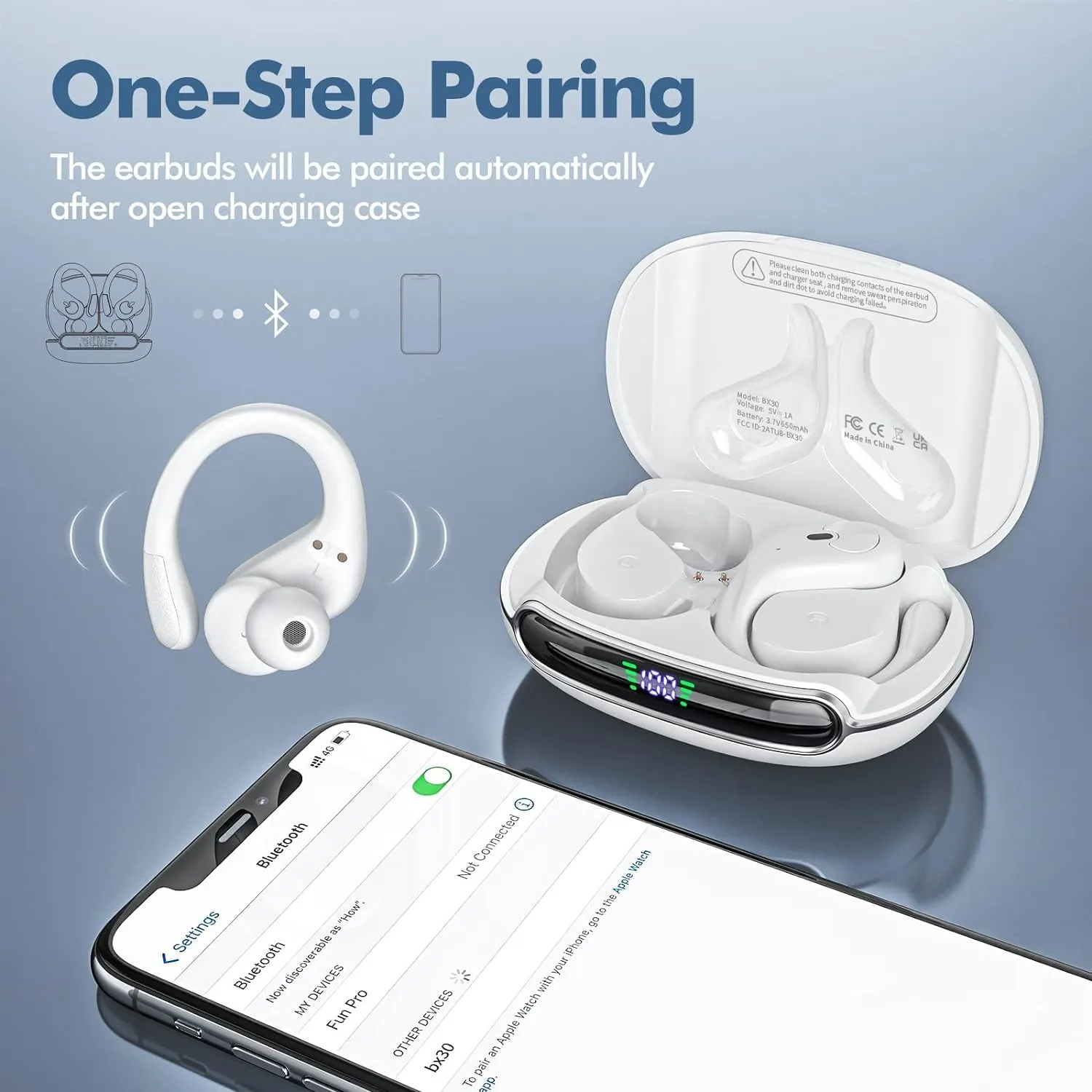 Wireless Earbuds, Bluetooth Headphones 5.3 HiFi Stereo Ear Buds, 80H Bluetooth Earbuds with Dual LED Display Charging Case, IPX7 Waterproof Earphones for Android iOS