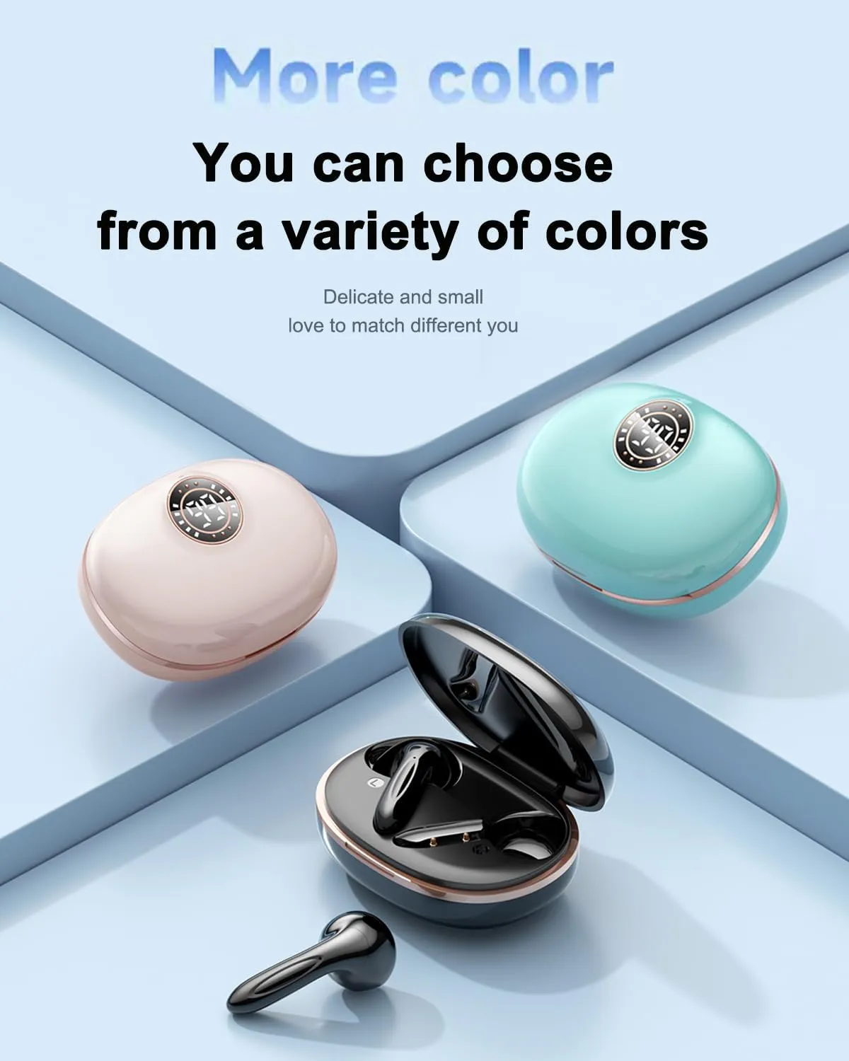 Wireless Earbuds, Bluetooth Headphones Long Playtime Ear Buds with LED Power Display, Bluetooth 5.3 Earphones in-Ear Earbuds with Mic for Android iOS Cell Phone Laptop, Black