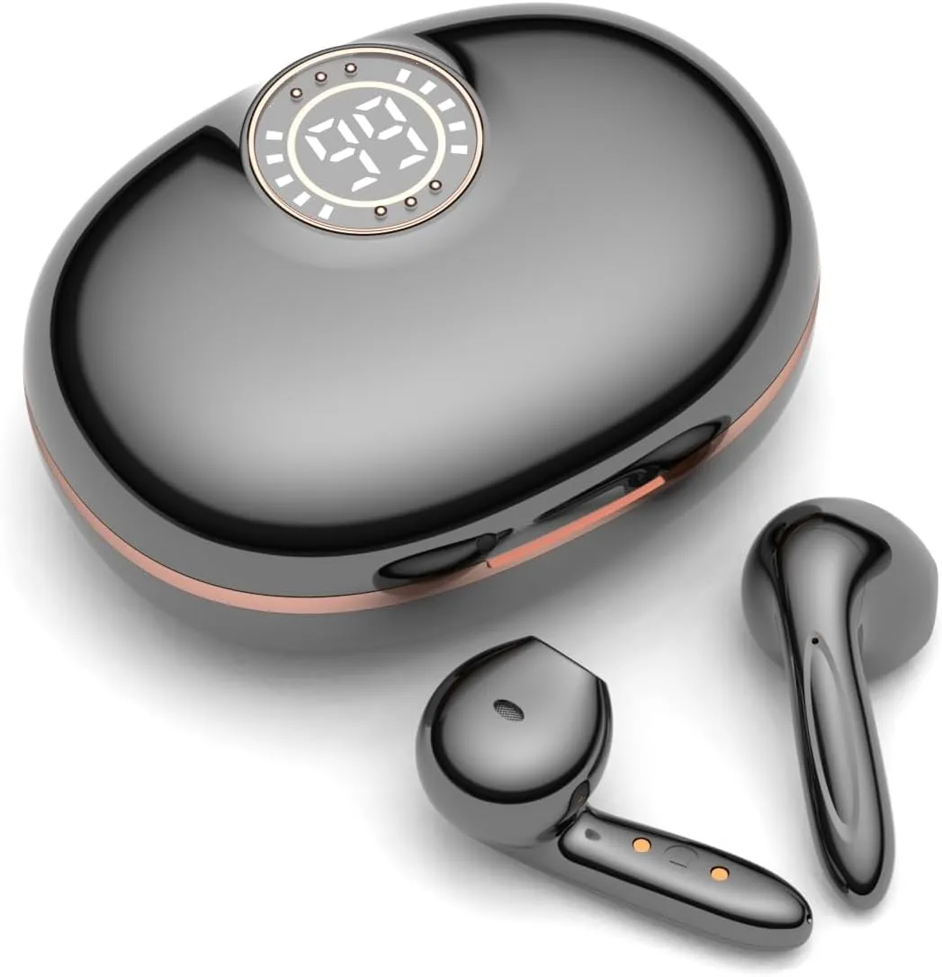 Wireless Earbuds, Bluetooth Headphones Long Playtime Ear Buds with LED Power Display, Bluetooth 5.3 Earphones in-Ear Earbuds with Mic for Android iOS Cell Phone Laptop, Black
