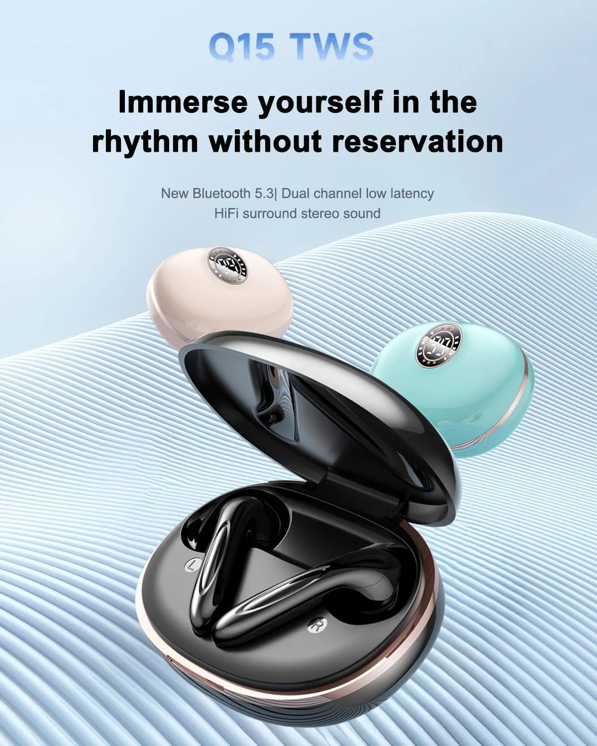 Wireless Earbuds, Bluetooth Headphones Long Playtime Ear Buds with LED Power Display, Bluetooth 5.3 Earphones in-Ear Earbuds with Mic for Android iOS Cell Phone Laptop, Blue