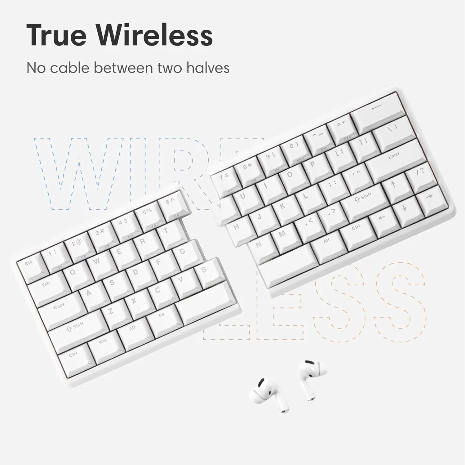 Wireless Ergonomic Split Mechanical Keyboard with Wrist Rest- Silent, RGB, Foam, Hot-Swappable, Compact 60% Layout, Palm Rest, Programmable for Mac & Windows, PBT Keycaps