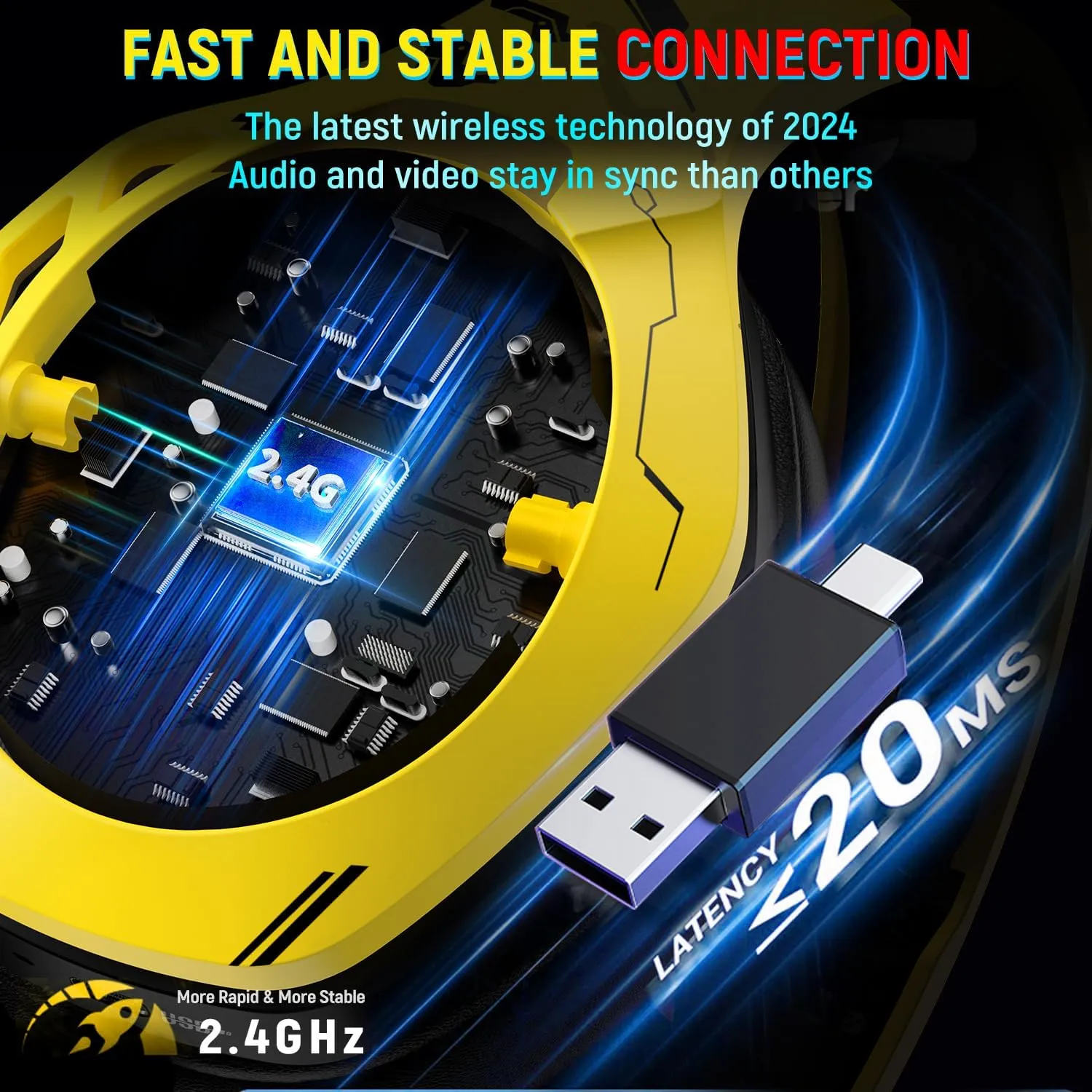 Wireless Gaming Headsets for Ps5 Ps4 PC, 40H  Hrs 2.4GHz WiFi Mode & Bluetooth 5.3 Wireless Headset with Noise Canceling Microphone for Switch Phone
