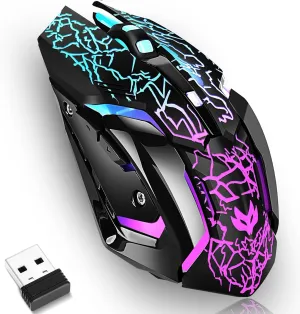 Wireless Gaming Mouse, Rechargeable Wireless Computer Mouse with Type-C Fast Charging, Ergonomic Mouse with 3 Adjustable DPI, 6 Silent Buttons, LED Light, Long Battery Life for Laptop, PC, Mac