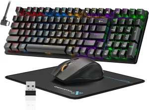 Wireless Mechanical Gaming Keyboard and Mouse, 98 Keys RGB Backlit Black Switch, Ergonomic Wireless Gaming Mice with Pad, 3-Mode USB-C/2.4G/BT5.0, Full Anti-Ghosting for PC Laptop Gamer