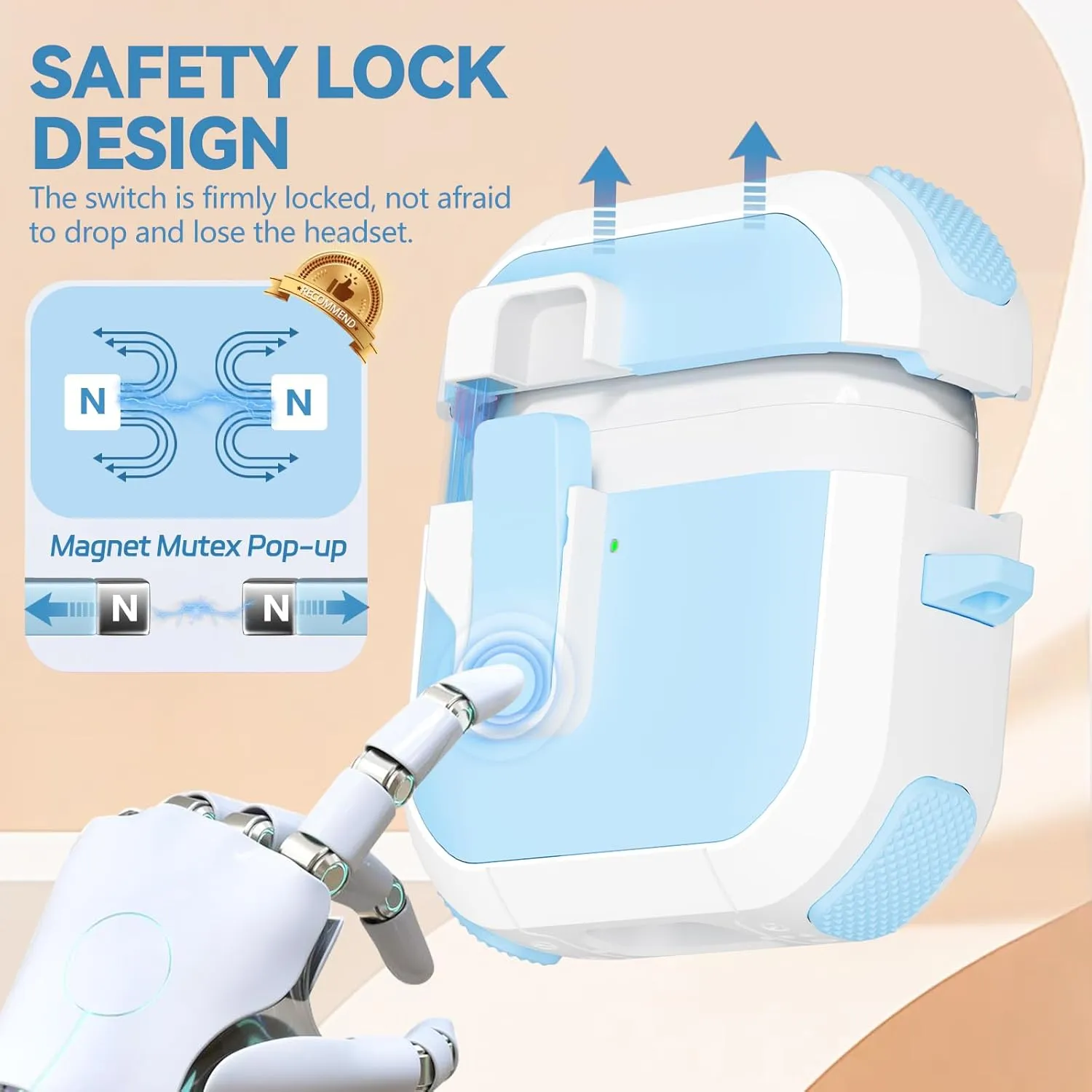with Safety Lock for AirPods 4th Generation Case 2024, Unique Cute Kawaii AirPod 4 Case with Cleaning Kit and Keychain, iPod 4 Case for Women Girls Kids -Sky Blue