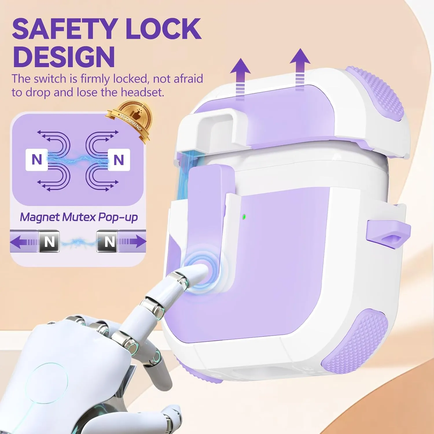 with Safety Lock for AirPods 4th Generation Case 2024, Unique Cute Kawaii Purple AirPod 4 Case with Cleaning Kit and Keychain, iPod 4 Case for Women Girls Kids - Purple