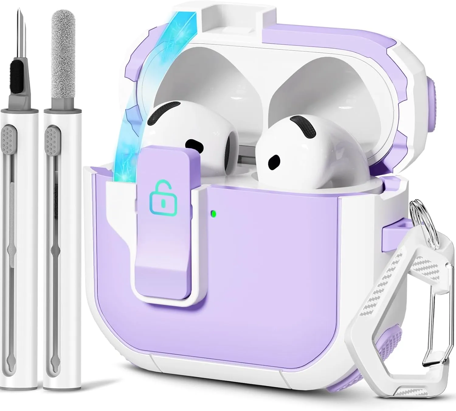 with Safety Lock for AirPods 4th Generation Case 2024, Unique Cute Kawaii Purple AirPod 4 Case with Cleaning Kit and Keychain, iPod 4 Case for Women Girls Kids - Purple