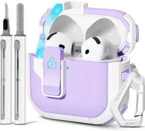 with Safety Lock for AirPods 4th Generation Case 2024, Unique Cute Kawaii Purple AirPod 4 Case with Cleaning Kit and Keychain, iPod 4 Case for Women Girls Kids - Purple