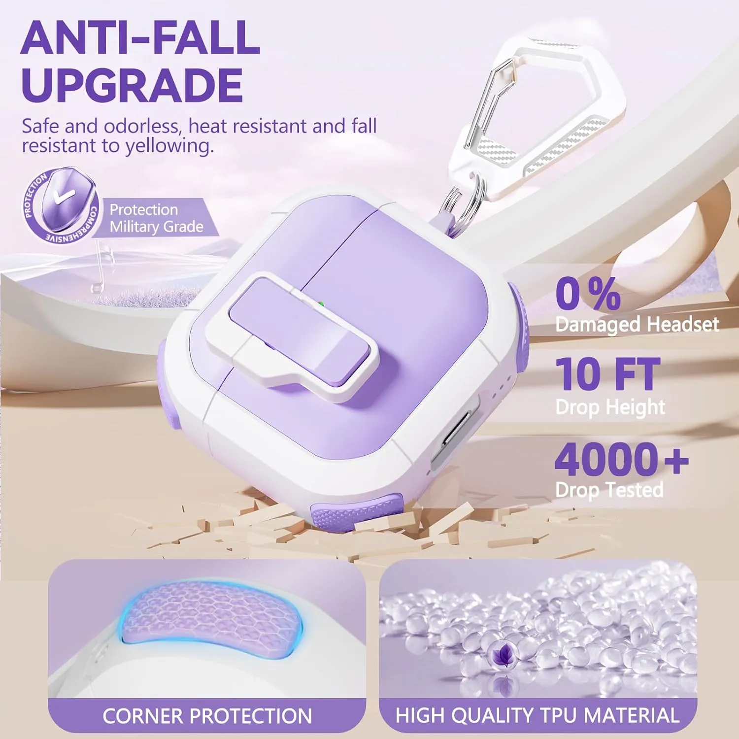 with Safety Lock for AirPods 4th Generation Case 2024, Unique Cute Kawaii Purple AirPod 4 Case with Cleaning Kit and Keychain, iPod 4 Case for Women Girls Kids - Purple