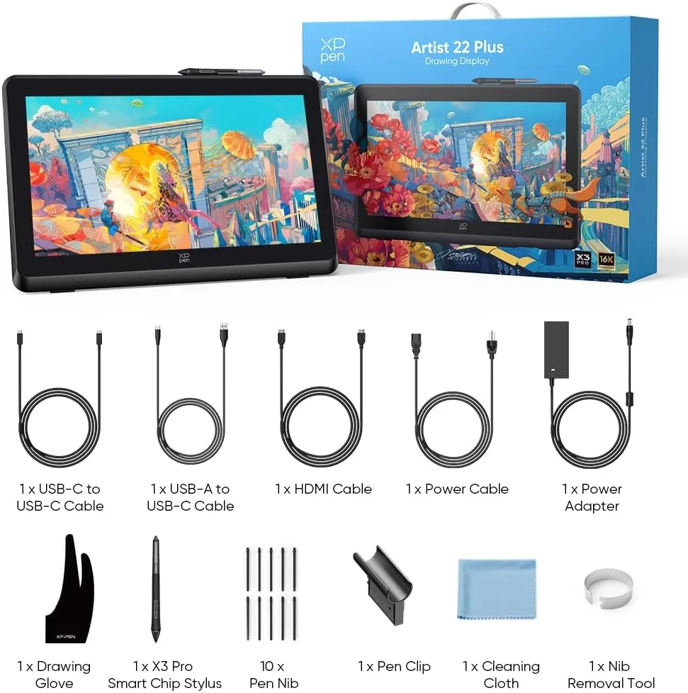 XPPen Artist 22 Plus 130% sRGB Drawing Tablet with Screen, 16.7 Million Colors Art Tablet with 16384 Pressure Stylus, Full Laminated, Anti-Glare Display Computer Graphic Tablet (22 inch)